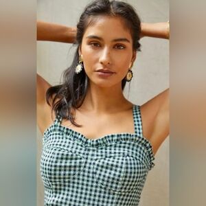 Eva Franco Anthropologie Gingham Sweetheart Tank Tartan Mint Navy Checkered XS